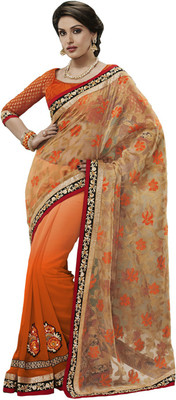 Desi Butik Self Design Fashion Jacquard Saree(Orange)