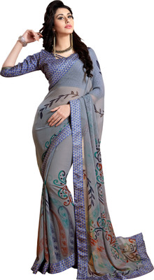 

Khoobee Self Design, Printed Fashion Georgette Saree(Grey, Blue), Blue;grey
