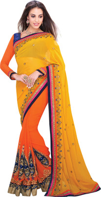 

Brijraj Embroidered Fashion Georgette Saree(Yellow, Orange), Orange;yellow