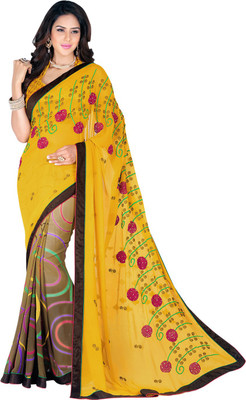 Saara Embroidered Fashion Georgette Saree(Yellow, Beige)