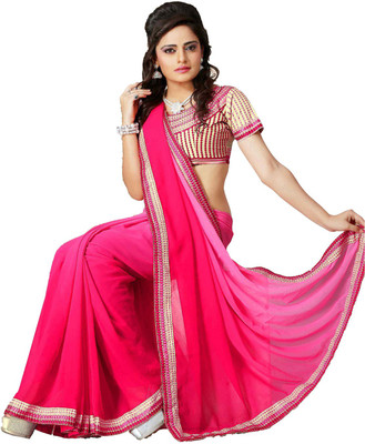 

Party Wear Dresses Printed Fashion Georgette Saree(Pink)
