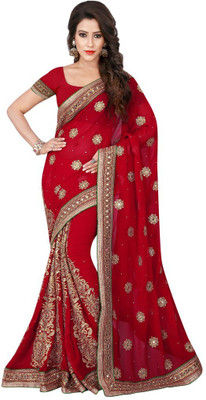 Desi Butik Embroidered Fashion Georgette Saree(Maroon)