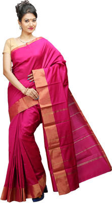 JISB Solid Kanjivaram Art Silk Saree(Pink) available at flipkart for Rs.389