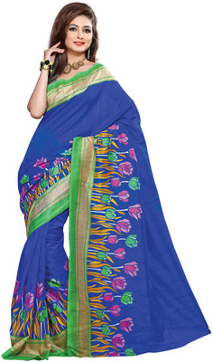 Khoobee Printed Fashion Silk Saree(Blue, Green, Gold), Blue;gold;green