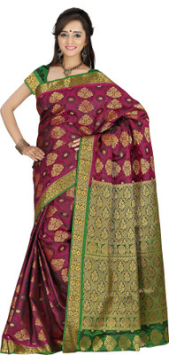 

Mimosa Printed Kanjivaram Handloom Art Silk Saree(Pink), Rani*green