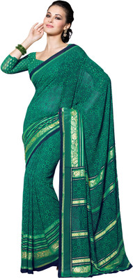 Parisha Printed Daily Wear Georgette Saree(Green, Blue), Blue;green