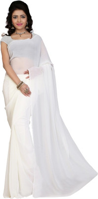 

Surupta Solid Fashion Georgette Saree(White), Offwhite