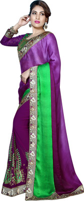 

Khoobee Self Design, Embroidered, Embellished Fashion Georgette, Crepe, Jacquard Saree(Green, Purple)