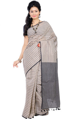 

Crochetin Self Design Fashion Cotton Saree(Black, White), Black;cream;white