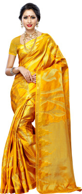 

Mimosa Woven Kanjivaram Tussar Silk Saree(Gold), Mango gold