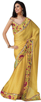 

Party Wear Dresses Printed Fashion Pure Chiffon Saree(Yellow)