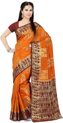 

Ishin Woven Fashion Tussar Silk Saree(Orange), Orange & golden