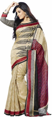 Vipul Printed Bhagalpuri Art Silk Saree(Beige, Red)