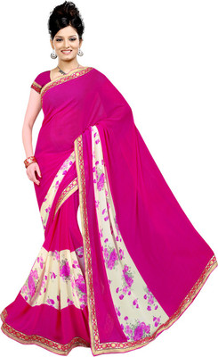 

Avaran fashion Printed Bollywood Chiffon Saree(Yellow), Pink