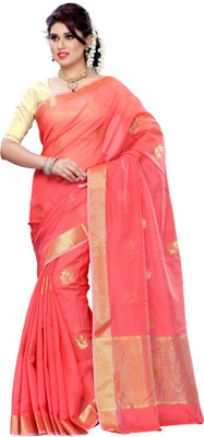 

Mimosa Embroidered Kanjivaram Cotton Saree(Orange, Peach