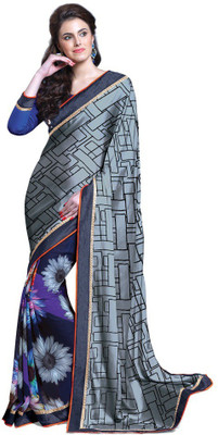 

Indianbeauty Self Design, Printed Bollywood Pure Georgette Saree(Grey, Blue), Blue;grey