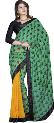 

Khoobee Self Design, Printed Fashion Georgette, Chiffon Saree(Green, Black, Yellow), Black;green;yellow