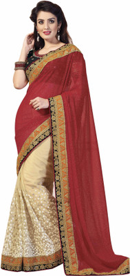 

Aarti Apparels Embroidered Bollywood Net Saree(Red, Beige