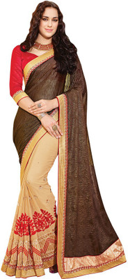 

Desi Butik Embroidered Fashion Chiffon Saree(Brown, Beige), Brown and beige