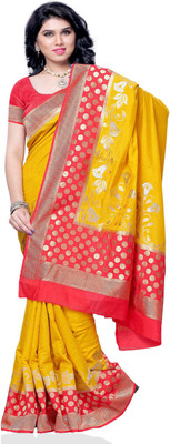 

Meghdoot Woven Mysore Art Silk, Raw Silk Saree(Red, Mustard), Red;mustard gold