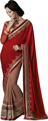 

Desi Butik Self Design Fashion Crepe Saree(Red)
