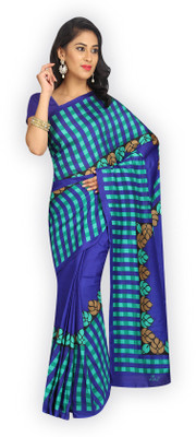

Saran Checkered, Solid Fashion Art Silk Saree(Blue, Green), Multicolor