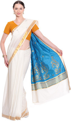 

Darps Self Design Balarampuram Cotton Saree(Multicolor), Cream