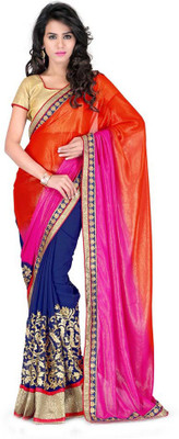 

Aksh Fashion Embroidered Fashion Handloom Georgette Saree(Pink, Blue), Blue;pink