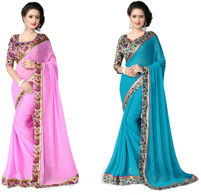 

Indianbeauty Self Design, Solid Fashion Chiffon Saree(Pack of 2, Light Blue, Pink), Pink;sky blue