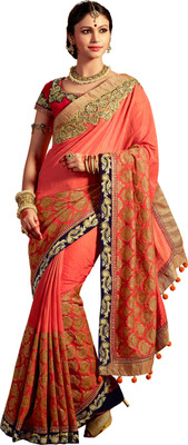 

Brijraj Embroidered Bandhani Silk, Chiffon Saree(Orange)