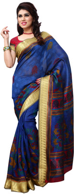 

JTInternational Printed Fashion Handloom Art Silk Saree(Multicolor), Blue;gold