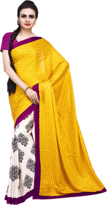 

Ishin Printed Fashion Crepe Saree(Yellow), Yellow & off white