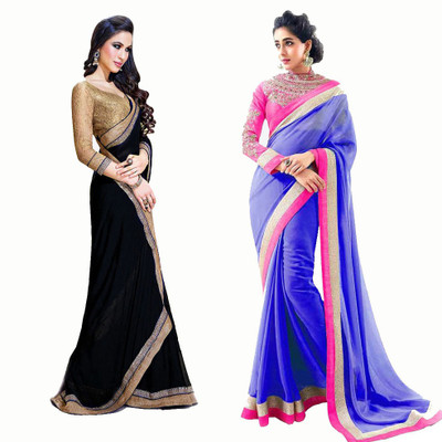 

Stylezone Self Design Fashion Chiffon Saree(Pack of 2, Blue, Black), Black;blue