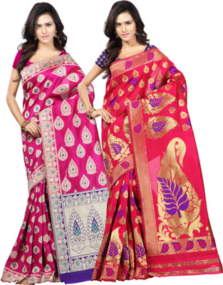 

Weavedeal Embellished Kanjivaram Silk Cotton Blend Saree(Pack of 2, Multicolor)