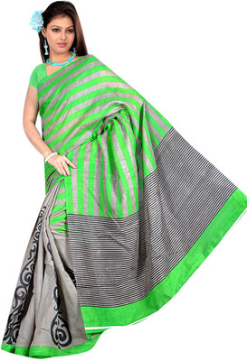 

Jiya Self Design Bhagalpuri Art Silk Saree(Green, Grey)