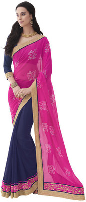 

Desi Butik Embroidered Fashion Georgette, Chiffon Saree(Pink, Purple)