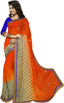

Jiya Embroidered, Self Design Fashion Georgette Saree(Orange, Grey)