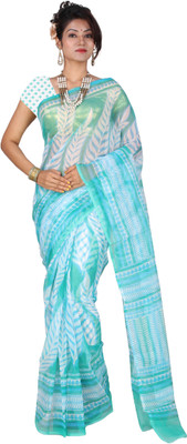 

Kanheyas Printed Maheshwari Handloom Cotton, Polycotton Saree(Light Blue), Turquoise