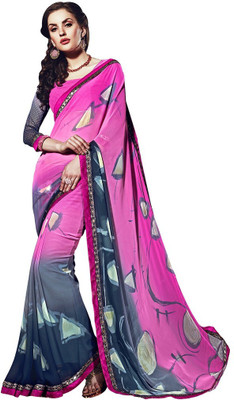 

Desi Butik Printed Fashion Georgette Saree(Pink, Grey), Pink and grey