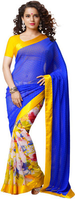 

Asha Fashion Polka Print, Printed Fashion Pure Georgette Saree(Blue, Yellow)