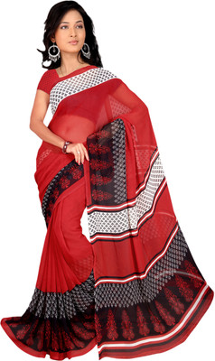 

Khoobee Self Design, Printed Fashion Georgette Saree(Red)