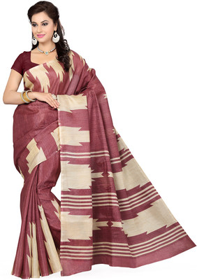 

Ishin Printed Fashion Art Silk Saree(Maroon), Maroon & beige