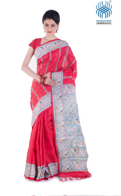 

Tantuja Woven Phulkari Handloom Cotton Saree(Red)