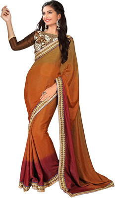 

Garg Fashion Self Design Fashion Jacquard Saree(Brown), Brown and red