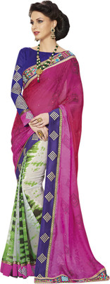 

Saara Self Design Fashion Georgette Saree(White, Pink)