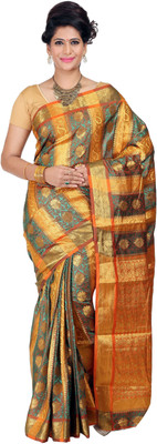

Mimosa Paisley Kanjivaram Art Silk Saree(Multicolor), Goldgreen*orange
