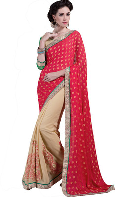 

Parisha Embroidered Fashion Georgette Saree(Multicolor), Beige;red