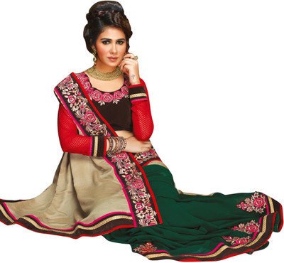 

Khushali Self Design, Embroidered, Embellished Fashion Georgette, Silk Saree(Dark Green, Beige, Brown, Red), Beige;brown;dark green;red