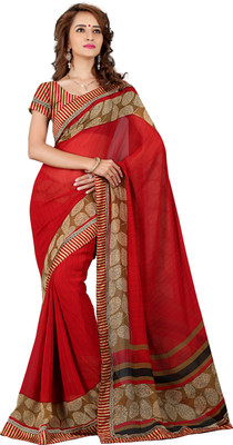 

Jiya Self Design, Printed Fashion Georgette Saree(Beige, Red)