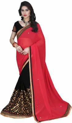 

Shoppershopee Embroidered Fashion Georgette Saree(Red)